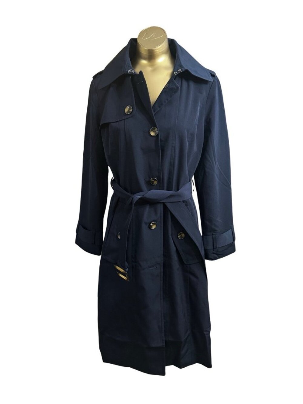 NWOT Women's Navy Blue Hooded London Fog Trenchcoat - Small